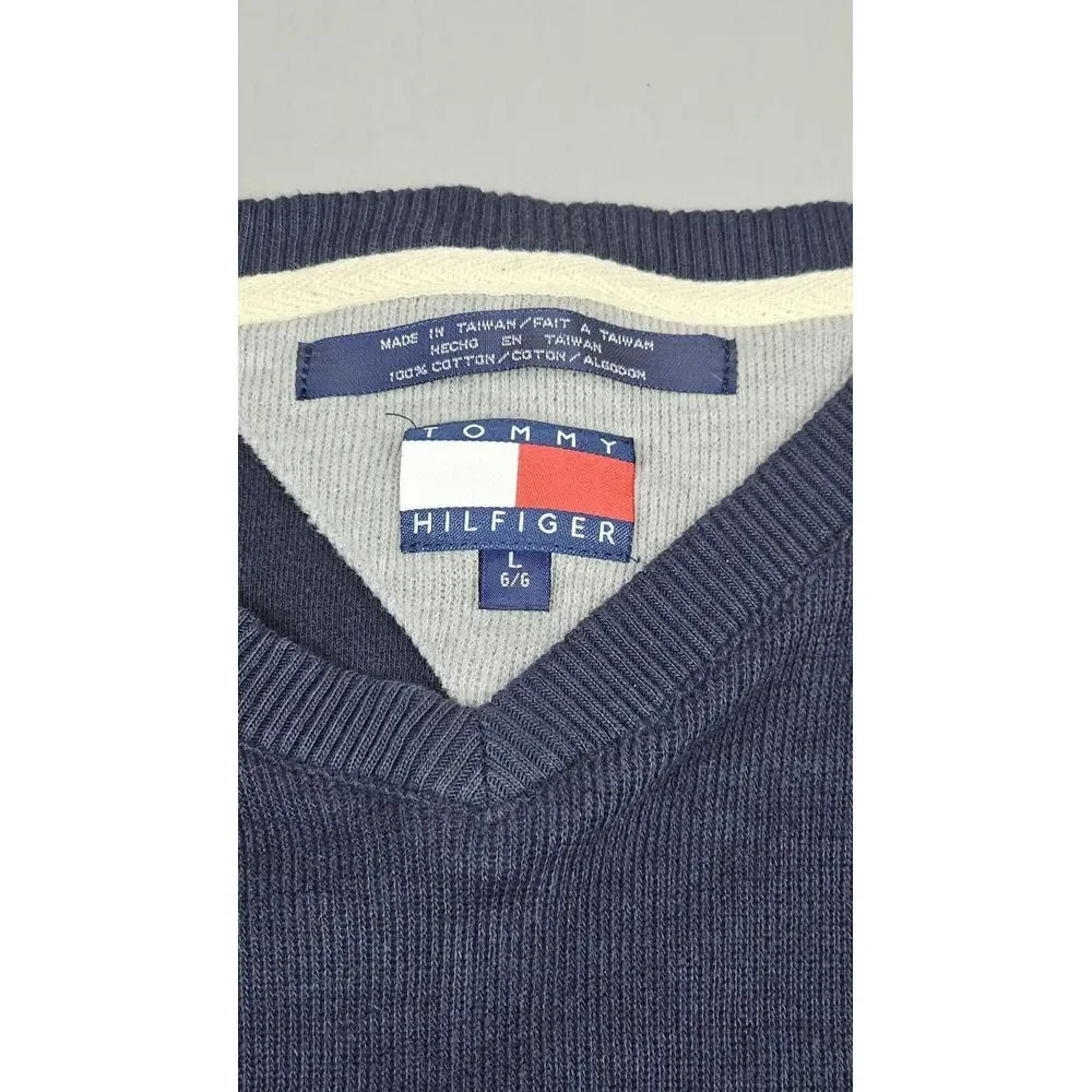 Tommy Hilfiger‎ Sweater Mens Large. Blue White Logo Pullover Y2K Sweatshirt